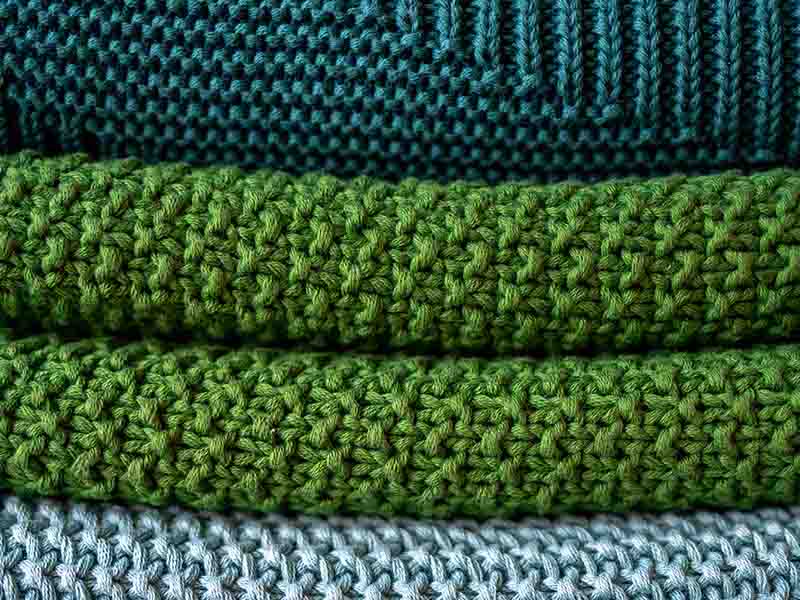 Green blankets in varying green shades