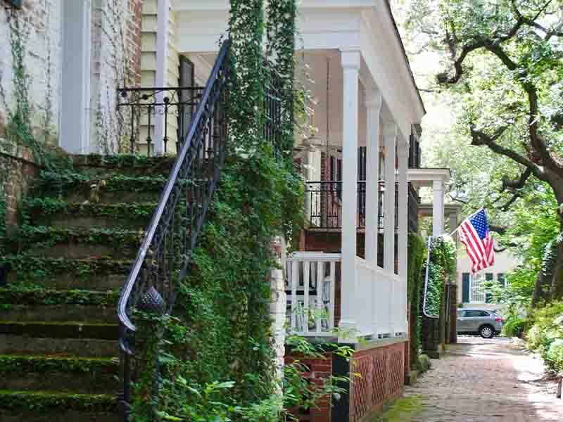 Ivy wrapped staircase in Savannah, Georgia