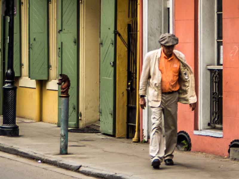 Man walking down the street in New Orleans