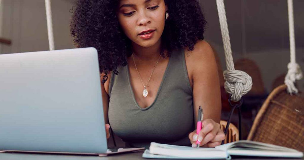 woman working on her laptop