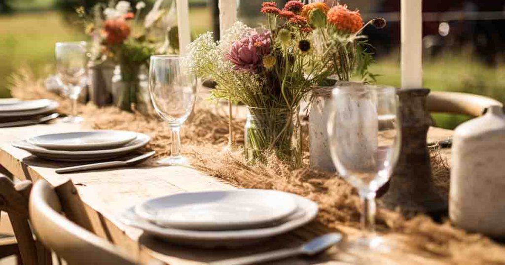 rustic wooden table setting outside